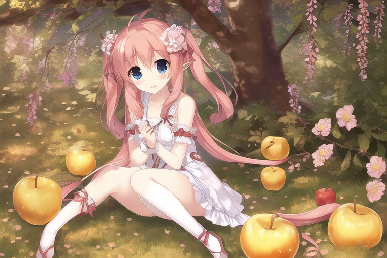 a nymph offering apples,nymph, hair flower, s-625282939(1).png