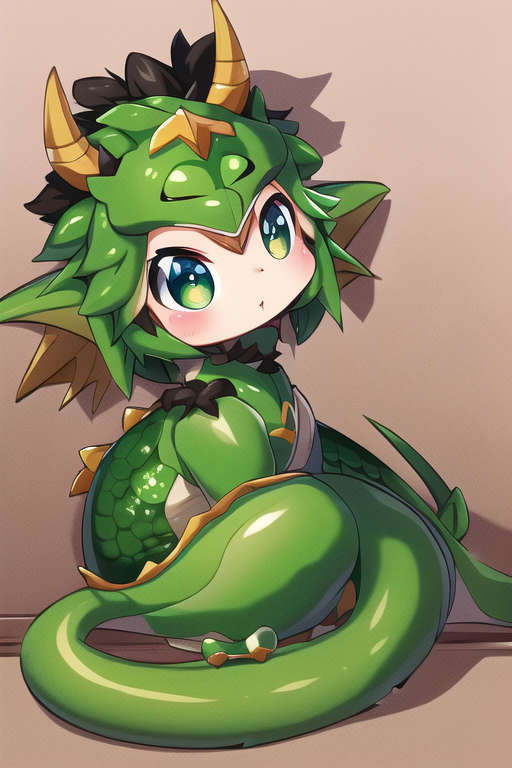 bright eyed, cute, green little dragon please s-935147325.png