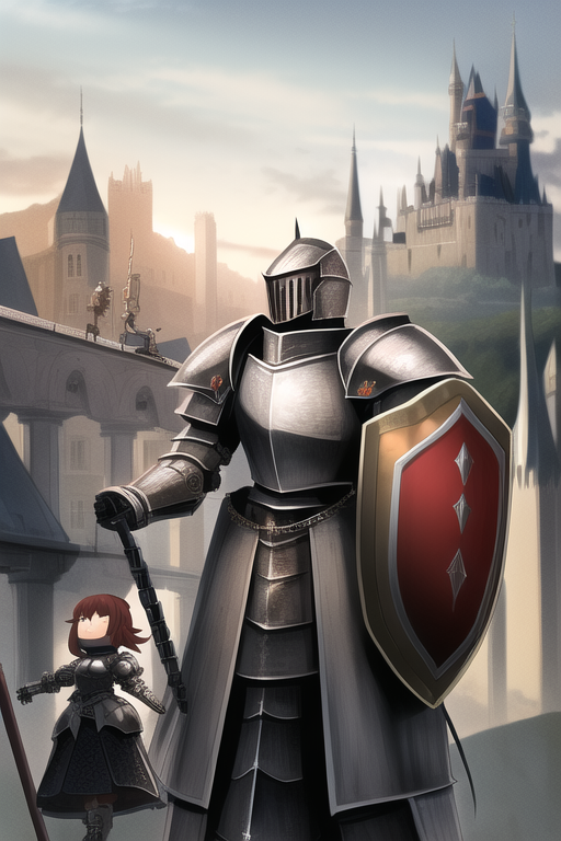 clockwork knight with a shield and chain flail, doll joints, doll, armored dres s-1707661312.png