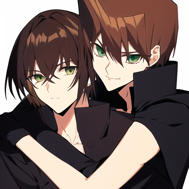 seto kaiba hugging his brother,in the style of yugioh, brown hair,green eyes s-622695355.png