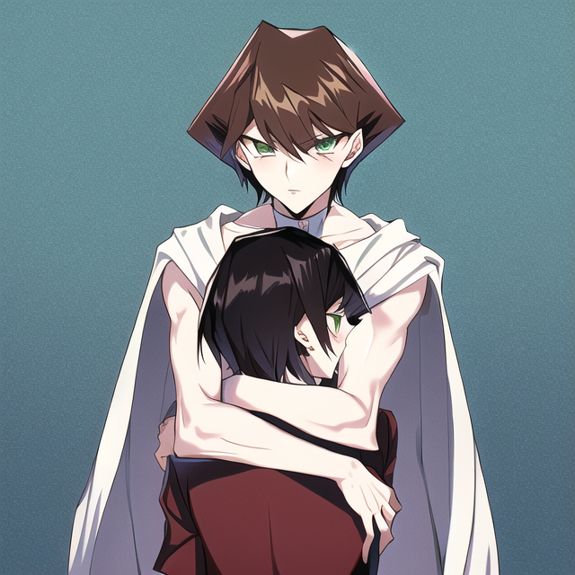 seto kaiba hugging his brother,in the style of yugioh, brown hair,green eyes s-732640361.png