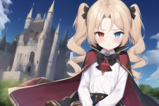 1girl, {right red eye, left blue eye},castle(background), black capelet, parted s-1368322952.png