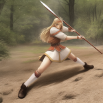 blonde spear maiden striking the ground,ground(background), holding weapon, spea s-3093188538.png