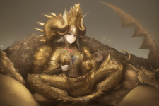 regal dragon, sitting atop hoard with golden scales and many horns,{{dragon}},go s-3010607020.png