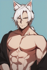 1man, {stubble}, white hair, wolf ears, wolf tail, no shirt, s-3155077541.png