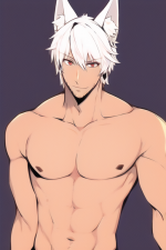 1man, {stubble}, white hair, wolf ears, wolf tail, no shirt, s-2845032015.png