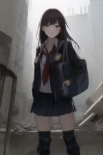 A post-apocalyptic girl in school uniform s-3158706247.png