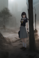 A post-apocalyptic girl in school uniform s-2917596723.png