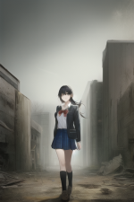 A post-apocalyptic girl in school uniform s-2351373844.png