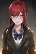 A post-apocalyptic girl in school uniform,red hair, torn clothes, s-3755110243.png