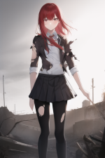 A post-apocalyptic girl in school uniform,red hair, torn clothes, s-539057880.png