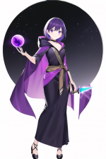 girl, 9 years old, simple purple robe with hood, short purple hair, purple eyes, s-2811771199.png